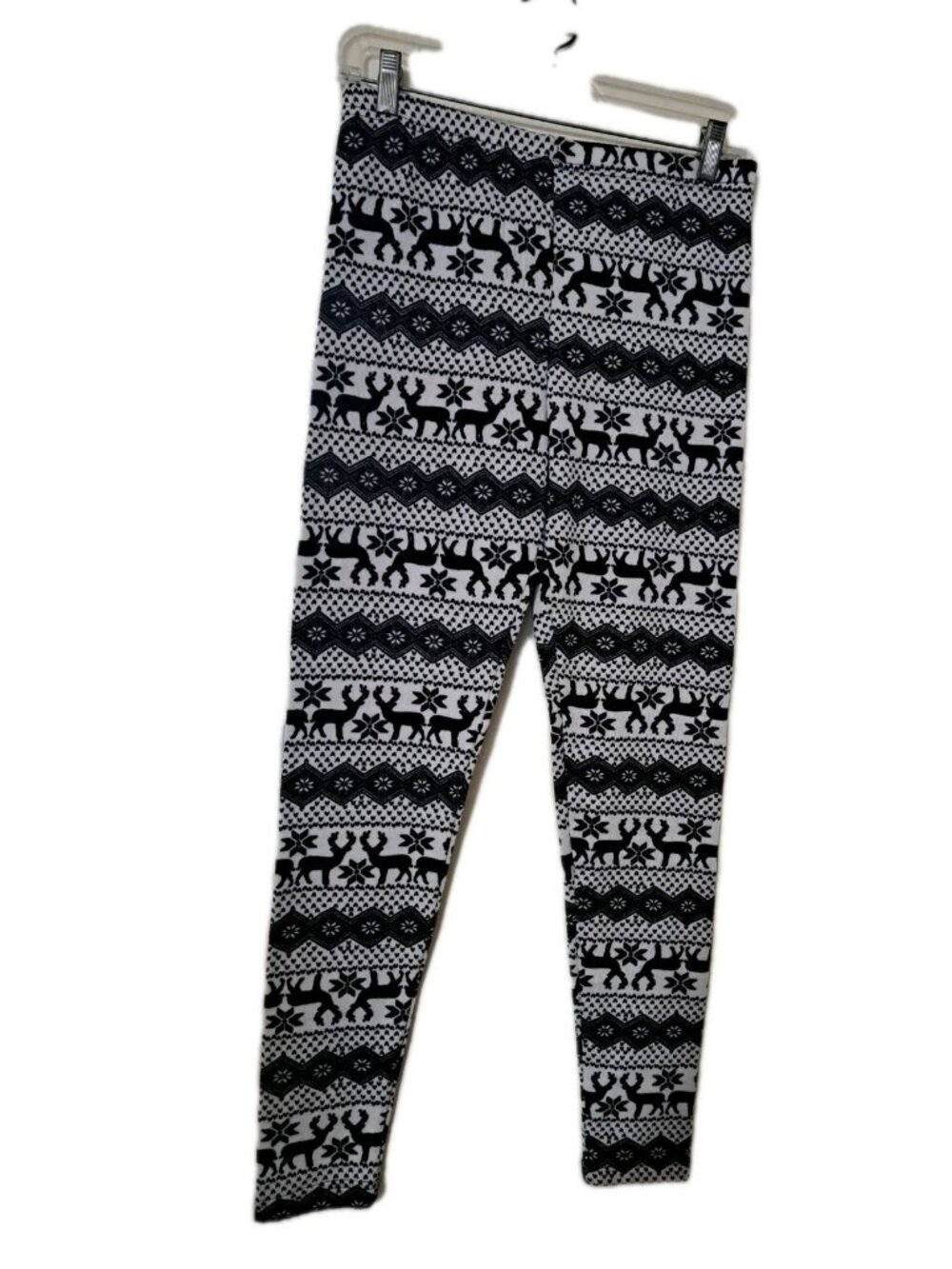 Faded Glory Womens 8 10 Black White Moose Leggings Knit Holiday Winter